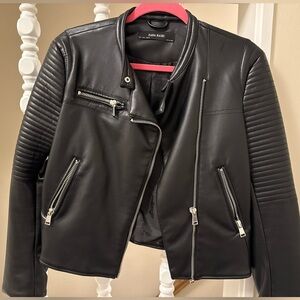 Zara Basic Black Leather Biker Jacket